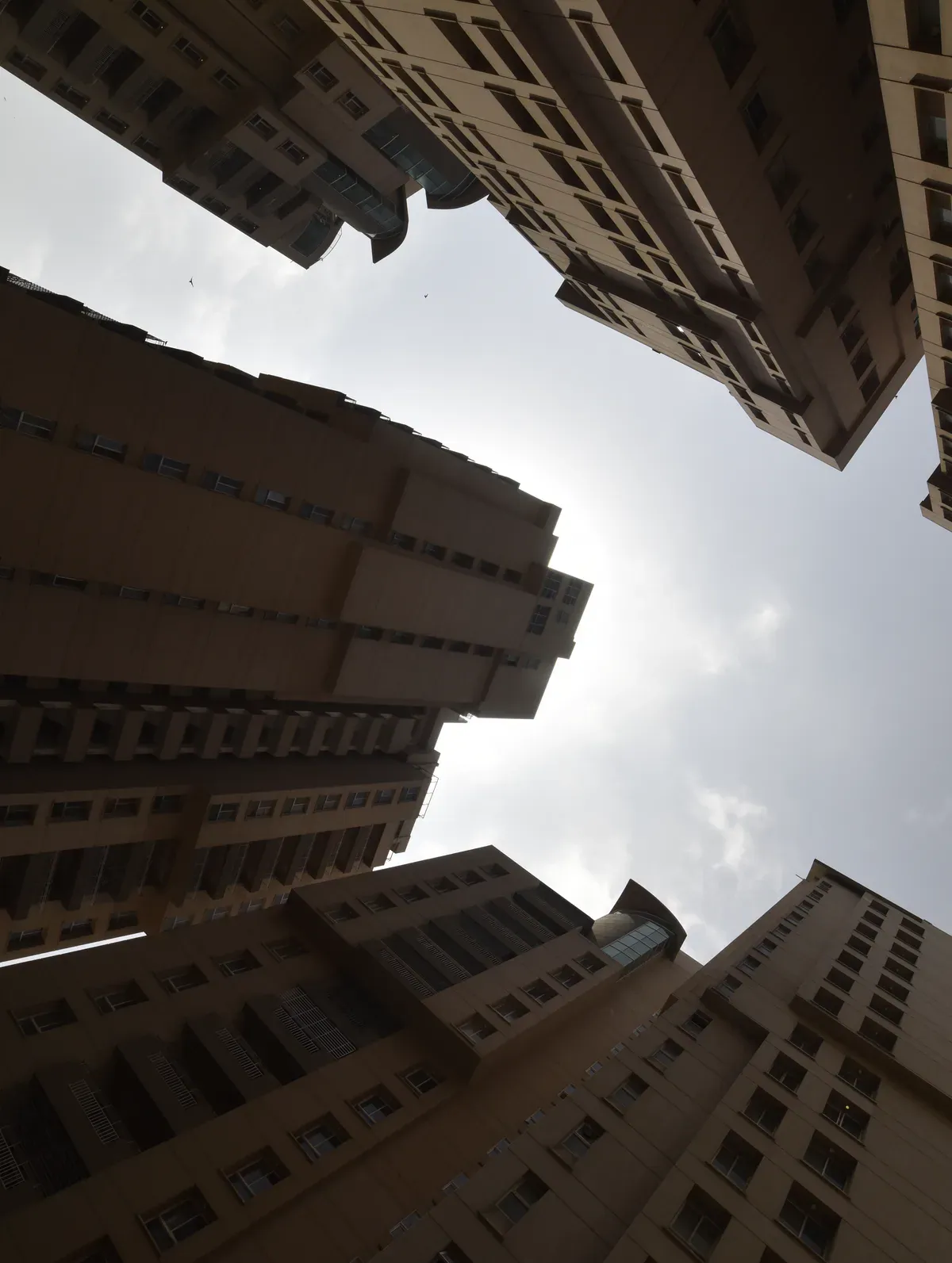 Setbacks and balconies against the sky