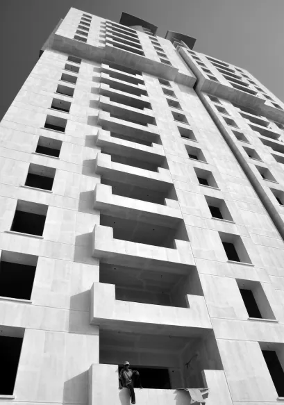 A tower elevation, in black and white